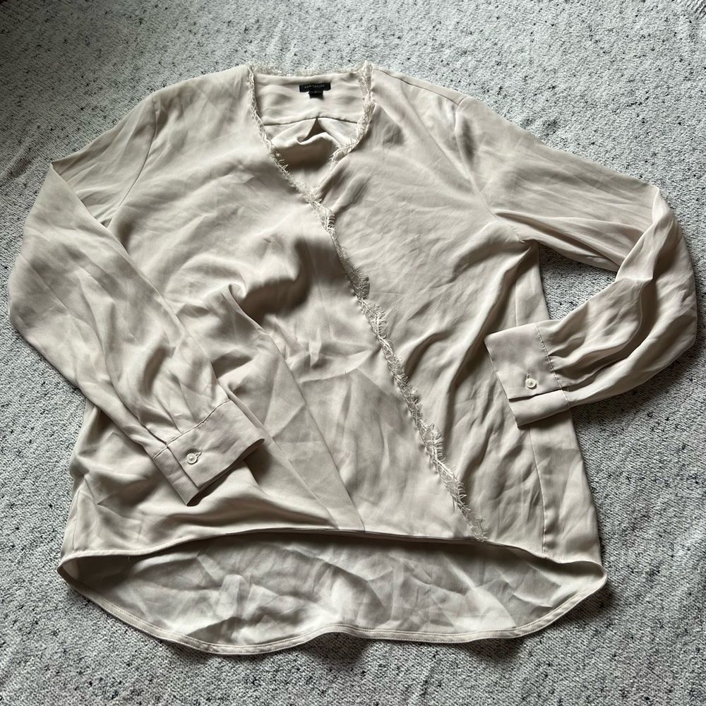 Ann Taylor Silky Overlap Long Sleeve Top
